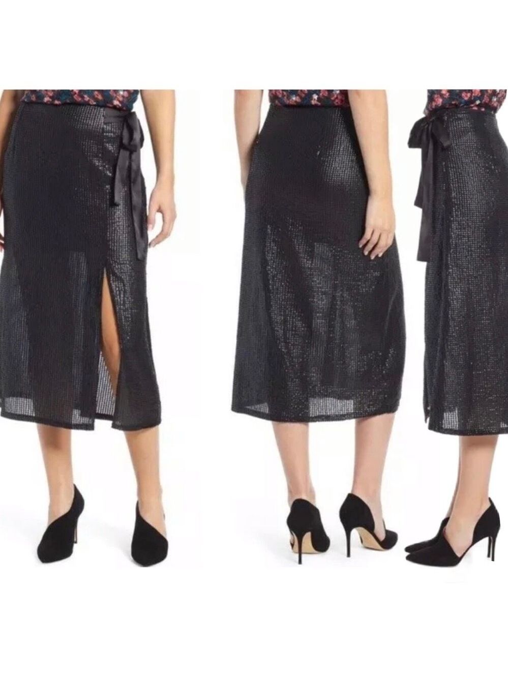 Something Navy Black Sequin Skirt Sz S NWOT